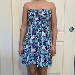 love tree happens ... Smock Upper Tropical Strapless Blue Dress Women's Size S